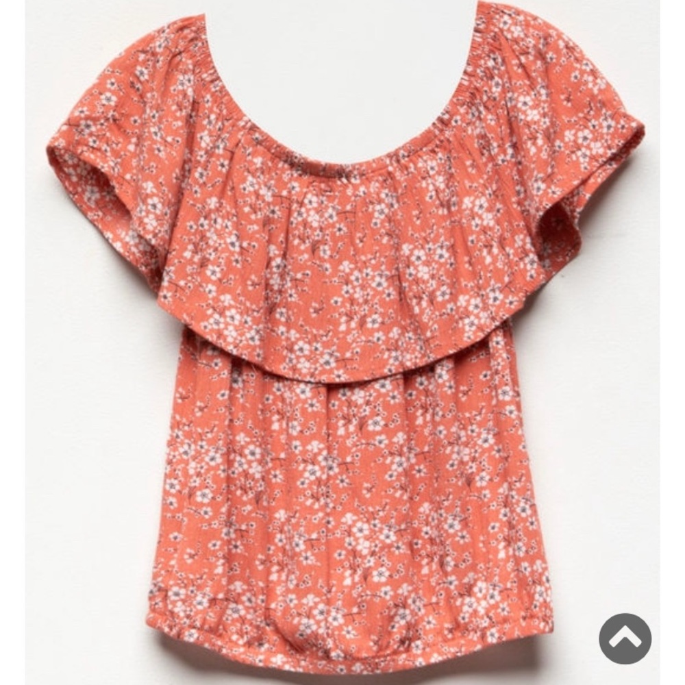 Tilly’s floral ruffle off the shoulder top